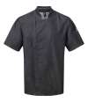 PR906 Premier Short Sleeve Zipped Chef's Jacket BLACK DENIM colour image